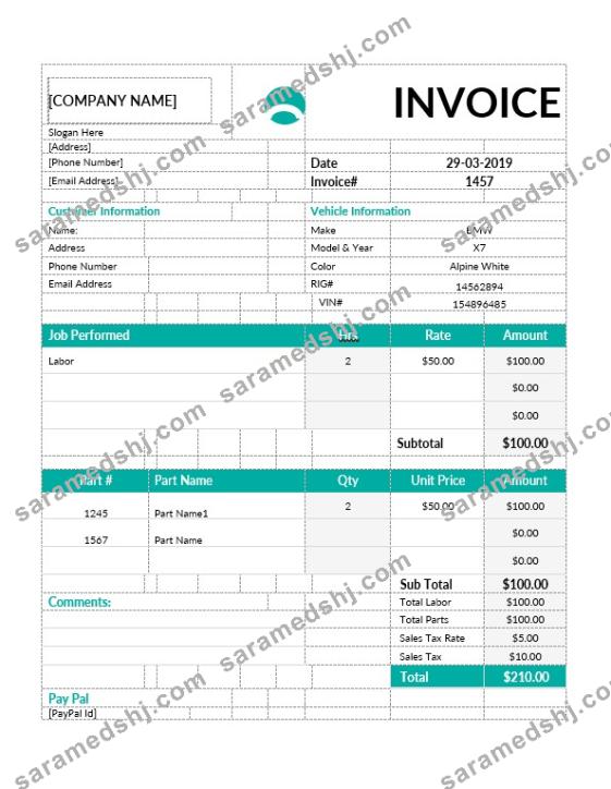 Car Repair Invoice Template
